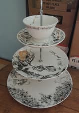 Image of Alice In Wonderland 3 Tier Tea Cup Cake Stand Fine China Dessert Plates