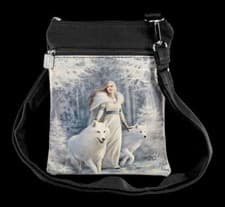 Image of Small Shoulder Bag with Wolves - Winter Guardians by Anne Stokes - Fantasy
