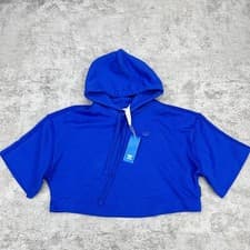 Image of Adidas Hoodie Womens Blue UK 6 Crop Top Firebird Oversized Short Sleeve NWT