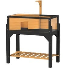 Image of PawHut Wooden Tortoise House with Storage Shelf Clear Observation Windows Yellow