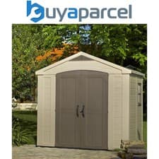 Image of Keter Factor Beige Garden Shed 8 x 6 ft Apex Outdoor Storage Wood Effect Resin