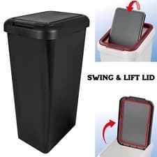 Image of kitchen bin black swing and lift bin waste rubbish or recycling bin dustbin 45L