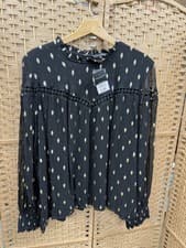 Image of Peacocks Gold & Black Metallic Print Long Sleeve Blouse Size 22