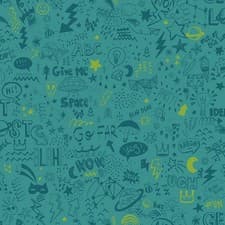 Image of Holden Decor Doodle Teal Neon Yellow Wallpaper 13341 - Modern Hand Drawn Neon