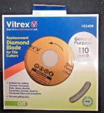 Image of VITREX 110mm GENERAL PURPOSE DIAMOND BLADE FOR TILE CUTTERS FOR WET CUTTING ONLY