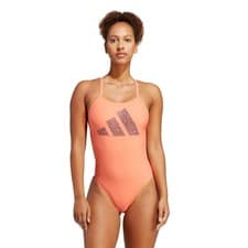 Image of Adidas 3 Bar Logo Print Swimsuit - Peach/Black