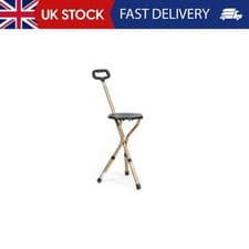 Image of Drive Adjustable Aluminium Cane Seat Folding Walking Stick Chair Tripod Stool UK