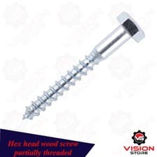 Image of M6 M8 M10 M12 COACH SCREWS ZINC PLATED HEXAGON HEAD WOOD SCREWS LAG BOLTS