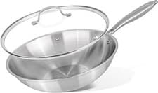 Image of Stainless Steel Wok Non Stick – Induction Deep Stir Fry Pan – 28cm with lid