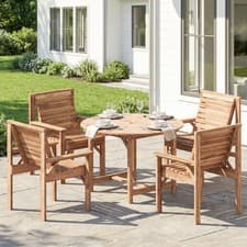 Image of 5 Pieces Garden Dining Set, Outdoor Table and Chairs with Parasol Hole