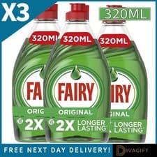 Image of 3 x FAIRY ORIGINAL WASHING UP LIQUID 320ML KITCHEN DISH DISHES CLEANER DIRT NEW