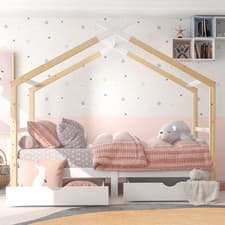 Image of 3ft Single Bed House Bed Frame Solid Pine Frame for Kids Children Boy Girl Bed