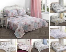 Image of Luxurious Quilted Bedspread Throws Vintage Patchwork Scallop Edged Single Double