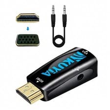 Image of HDMI to VGA Adapter Converter with 3.5mm Audio Jack Cable Male to Female Connect