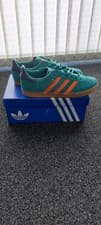 Image of Adidas Originals Junior Gazelle UK 5.5 Teal Orange Suede Gum Sole