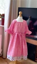 Image of Age 6-7 Pink Stripped Floral Lined Dress