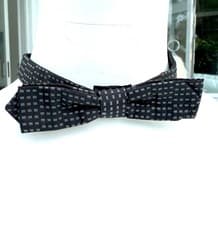 Image of Hugo Boss Silk Black and Silver Bow tie, adjustable sizing, Orange label