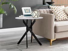 Image of Novara Round Side Table White Glass Marble Effect Top