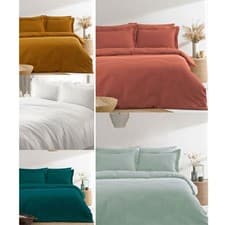 Image of The Linen Yard Waffle 100% Cotton Duvet Cover Set Bedding Bedroom Linen UK