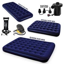 Image of Double Single Airbed Flocked Camping Inflatable Mattress Air Bed Electric Pump