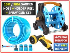 Image of Compact Garden Hose Reel 15M 30M Metres Water Pipe Standing Spray Gun Nozzle 371