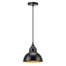 Image of Pendant Ceiling Light Fitting Black Dome shade Adjustable Hanging Retro Lamp E27