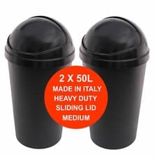 Image of 2 Plastic Waste Bins Sliding Lid Kitchen Rubbish Dustbin Home Office Garden 50L