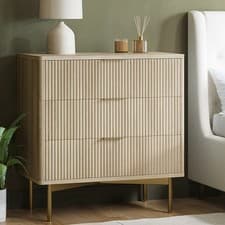 Image of Oak and Gold Ribbed Chest of 3 Drawers - Valencia VLC019