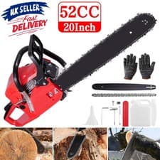 Image of 52cc Heavy Duty Petrol Chainsaw 20" Bar 50 cm Cut 2-Stroke Easy-starting Tool UK