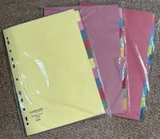 Image of 3 Packs of A4 Perforated Coloured Card Dividers (10 tabs each) NEW SEALED