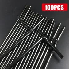 Image of Plastic Flexible Straws Bendy Black Colour Recyclable Drinking Cocktail 100 Pack
