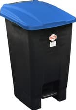 Image of 70L Black Waste Rubbish Recycling Pedal Wheelie Bin with Lid Blue