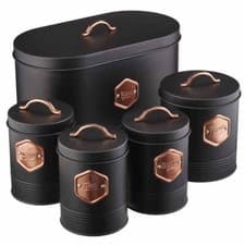 Image of Kitchen Storage Canister 5pc Set Tea Coffee Sugar Bread Biscuit Bins 11 Colours
