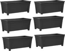 Image of 6 x Large Black Plastic Planters Garden Flower Pots Troughs 55cm Outdoor Patio