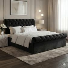 Image of Chesterfield Ottoman Sleigh Bed, Plush Velvet, Gas Lift Storage/Mattress Option