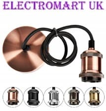 Image of ANTIQUE COPPER RETRO HANGING CEILING ROSE PENDANT LIGHT BULB ES ES27 FITTING
