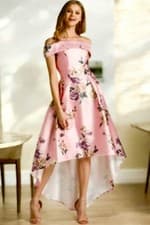 Image of Chi Chi Serenity Bardot dress size 16 Pink Floral Dip Hem Dress BNWT- Beautiful.