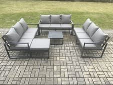 Image of Fimous Aluminum 10 Seater Dark Grey Outdoor Lounge Garden Sofa Coffee Table Set