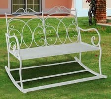 Image of Garden Bench Metal 2 Seater Steel Rocking Chair Patio Loveseat Outdoor White