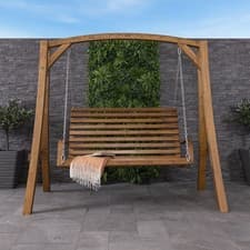 Image of 2-3 Seater Larch Wood Wooden Garden Outdoor Swing Seat Bench Hammock 1.9M
