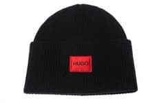 Image of HUGO Hugo Boss Xaff 4 Ribbed Turn Up Wool BLACK BEANIE Hat