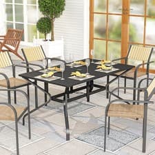 Image of Rectangle Patio Garden Dining Table with Parasol Hole Steel Frame