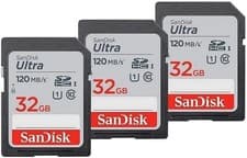 Image of SanDisk Ultra 32GB SDHC Memory Card, Up to 120 MB/s, Class 10, UHS-I, V10, 3