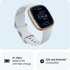 Image of Fitbit Sense 2 Fitness Smartwatch Blue Mist/Soft Gold Band Brand New Sealed