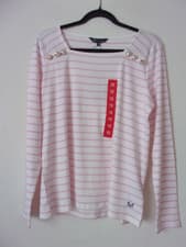 Image of New Crew Clothing Square Neck Breton White Pink Stripe Top T-Shirt Size: UK 12