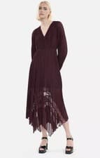 Image of The Kooples Long Pleated Dress - Burgundy - Size 1 (UK 8) - NEW WITH TAGS