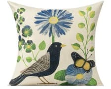 Image of All Smiles Linen Cotton Black Bird Floral Butterfly Throw Pillow Cover 17” X 17”