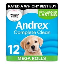 Image of Andrex 12 Mega Toilet Rolls 18 Standard 3D Wave FSC Soft Strong Clean