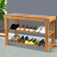 Image of Shoe Bench Bamboo Shoe Rack 3 Tier Shoe Storage Organiser Shelf Stand Natural UK