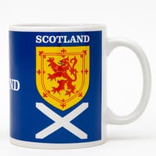 Image of Scotland Mug Blue & White Porcelain Coffee Tea Cup with Scottish Lion Rampant
